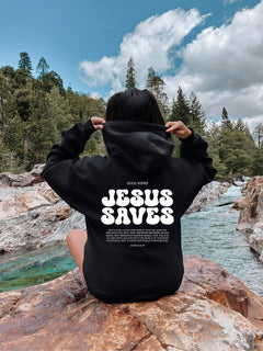 Jesus Saves Hoodie with Bible Verses Design